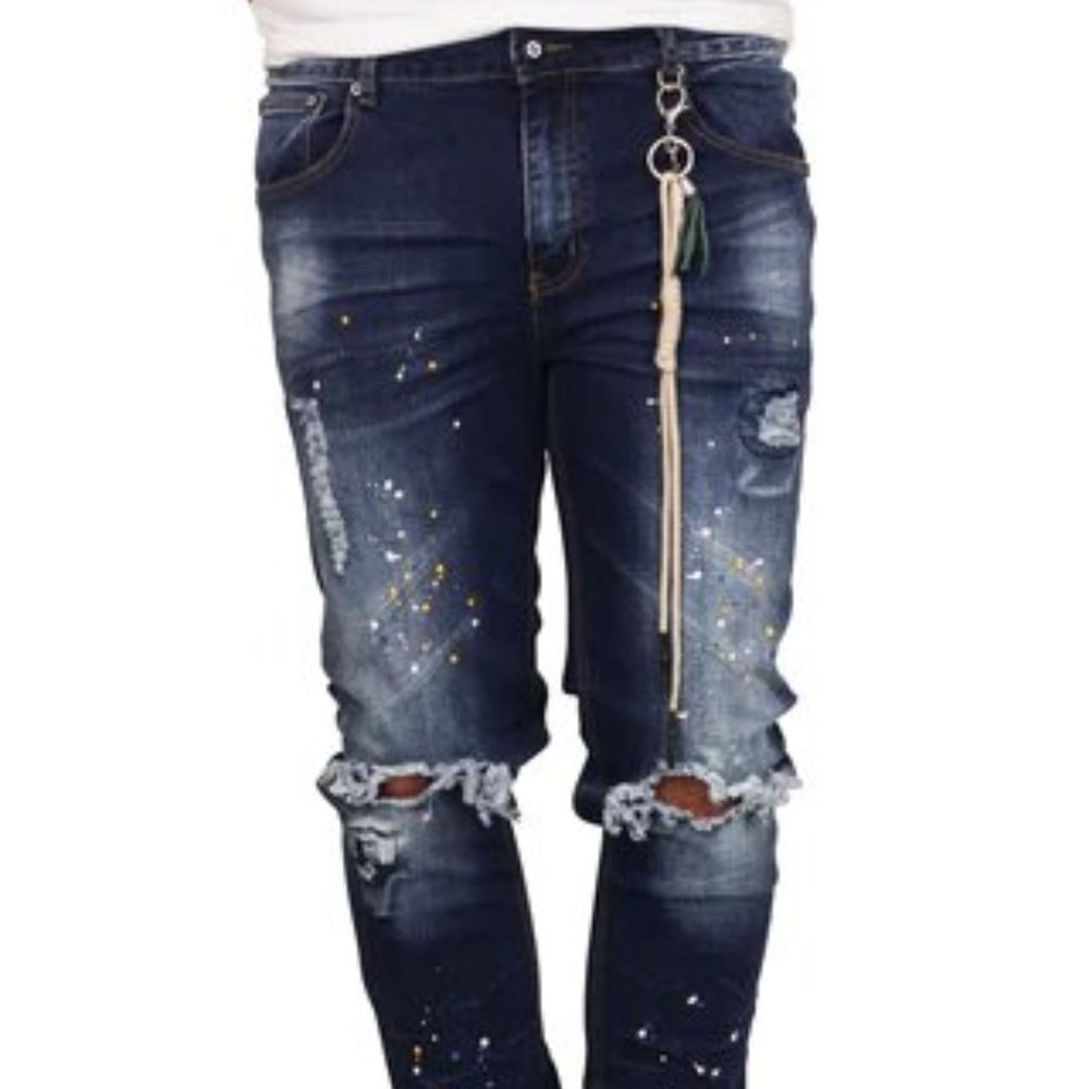 Blue Paint Splatter Designer Denim Jeans
